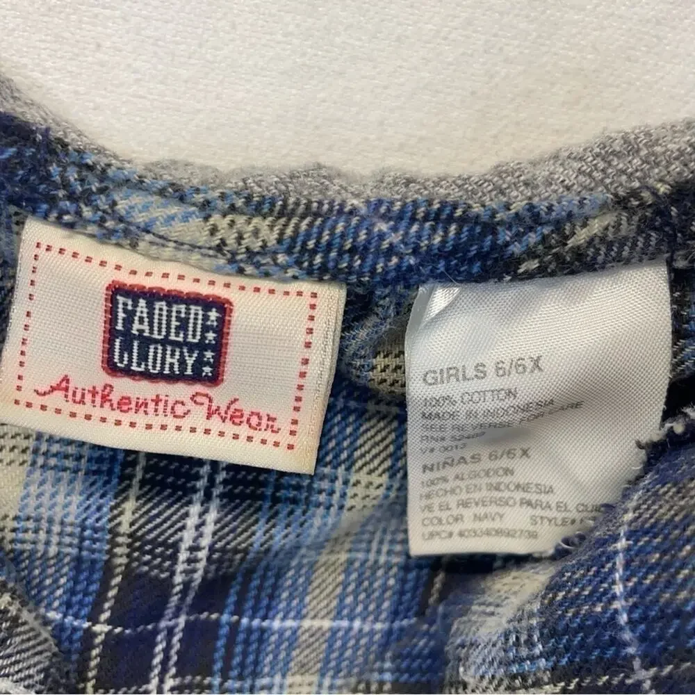 Girls Plaid Flannel Hoodie Jacket Size 6 Blue Gray Full Zip Hooded Shirt Jacket